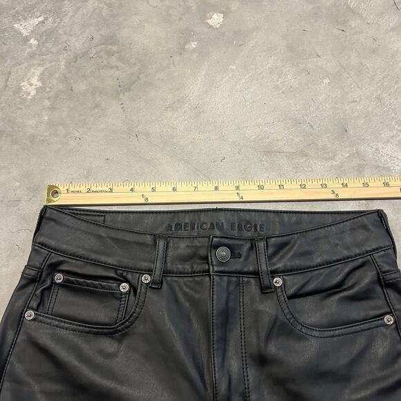 American Eagle Stretch Super Hi Rise Flare Faux Leather Pants Women's 12 Regular - Picture 5 of 8